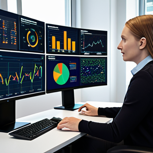 Home 6 A vibrant, modern office scene depicting actuaries collaborating around large computer screens filled with complex data visualizations. Highlight AI interfaces and dashboards displaying predictive modeling results. The setting should evoke a sense of innovation and technological advancement within the actuarial field. Emphasize the shift from traditional statistical models to machine learning and big data analytics. Include subtle Swedish design elements for local context.
